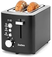 ZACHVO 2 Slice Toaster with Wide Slots for Bread &amp; Bagels, Stainless Steel Toaster with Digital C...