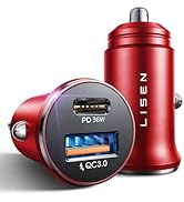 LISEN 2-Pack USB C Car Charger Adapter Fast Charge, 48W All Metal Cigarette Lighter USB Charger f...