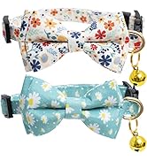 2 Pack Cotton Designer Breakaway Cats Collar with Bow Tie and Bell Cat Collars for Girl Female Ca...