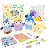 Ovatt Crochet Kit for Beginners, 4 Pack Penguin Family Beginner Crochet Kit for Adults with Step-...