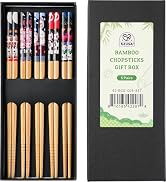 52USA Bamboo Chopsticks Reusable with Case, 5 Pairs–Natural Wooden Chopsticks Gift Set for Sushi,...