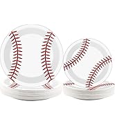 48pcs Baseball Party Supplies Bundle Paper Plates Set Disposable Baseball Party Dinner Dessert Pl...