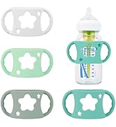 4 Pack Baby Bottle Handles, Silicone Bottle Handles for Dr Brown Wide-Neck Baby Bottles (White+Bl...