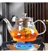 FrutPunch Stovetop Safe Glass Teapot, Glass Teapot with Infuser and Lid, Hand-Blown Teapots, Grea...