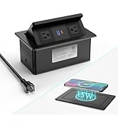 Pop Up Outlet for Countertop with 20W USB C, Pop up Power Outlet with 15W Wireless Charging, 2 AC...