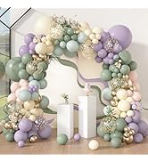 Amandir 173Pcs Dusty Green Purple Pink Balloon Arch Garland Kit, Lavender Pastel Blush Pink Yello...