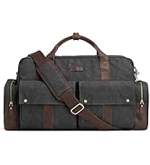S-ZONE Duffle Bag for Travel Canvas Duffel Bag Carry on Leather Trim Overnight Weekender Bag for ...
