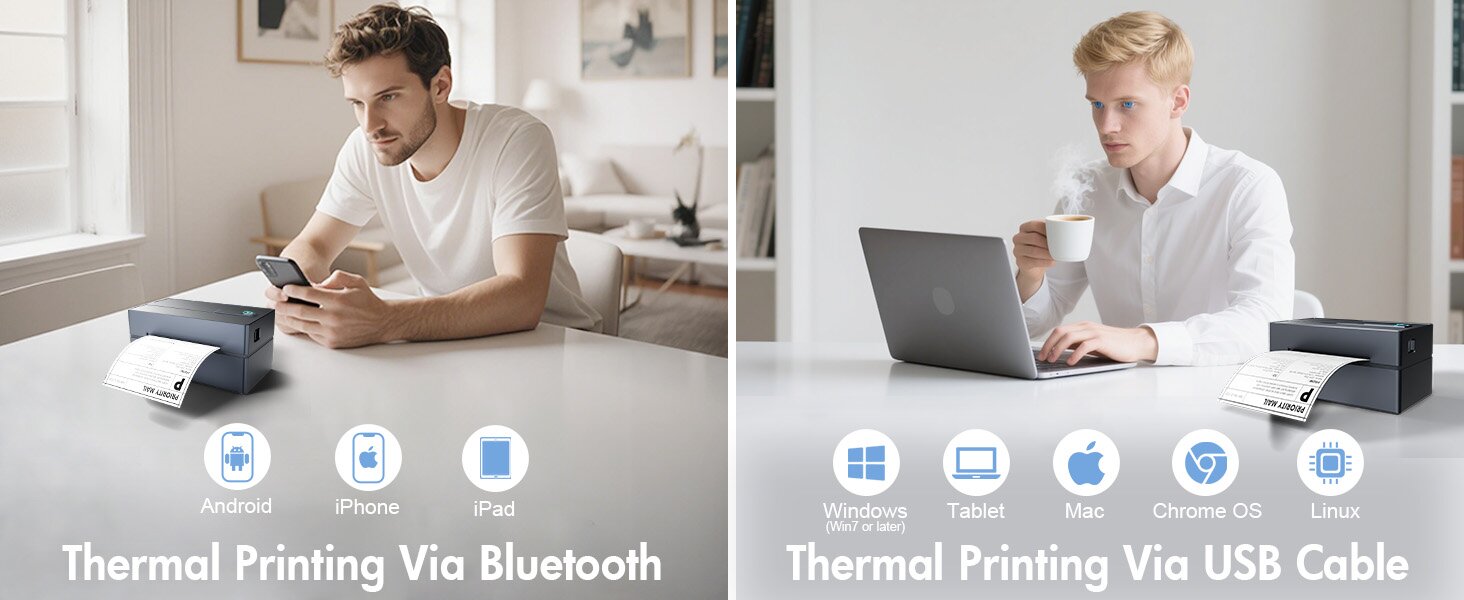 NULLTONEX Bluetooth Thermal Shipping Label Printer Phone/Computer/MAC System Connection Method