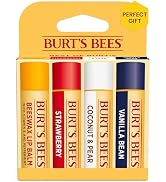 Burt's Bees Lip Balm, Beeswax, Strawberry, Coconut and Pear, and Vanilla Bean Pack, With Responsi...