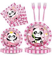 gisgfim 96Pcs Pink Panda Birthday Party Supplies Set Pink Panda Party Paper Disposable Plates Nap...