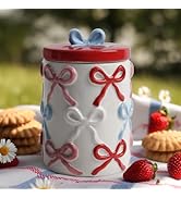 DIF DECO Cookie Jars with Lid Airtight, 42 OZ Large Ceramic Food Storage Containers, Red Bow Kitc...