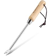 WORKPRO 11.5" Dandelion Weeder Puller Tool with Wood Handle, Polished Stainless Steel Garden Weed...