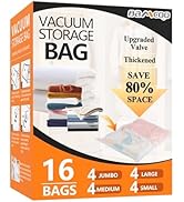 BAMCOO Vacuum Seal Bags for Clothing, Upgraded 16 Pack(4 Jumbo/4 Large/4 Medium/4 Small Vacuum St...