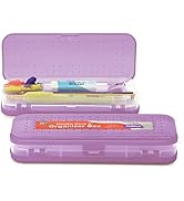 Pencil Box Purple, Plastic Double Deck Pencil Case with 5 Compartments, Supplies Utility Box Stor...