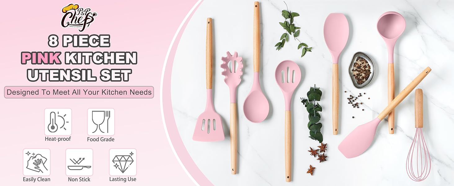 Pink cooking utensils set