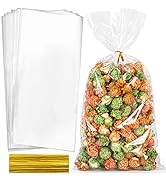 Labeol 160pcs Clear Cellophane Bags 7X14 Treat Bags with Ties Goodie Bag Clear Gift Bag for Packa...