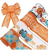 AnyDesign Fall Wired Edge Ribbons 24 Yards Autumn Pumpkin Truck Plaid Thankful Fabric Ribbon Oran...