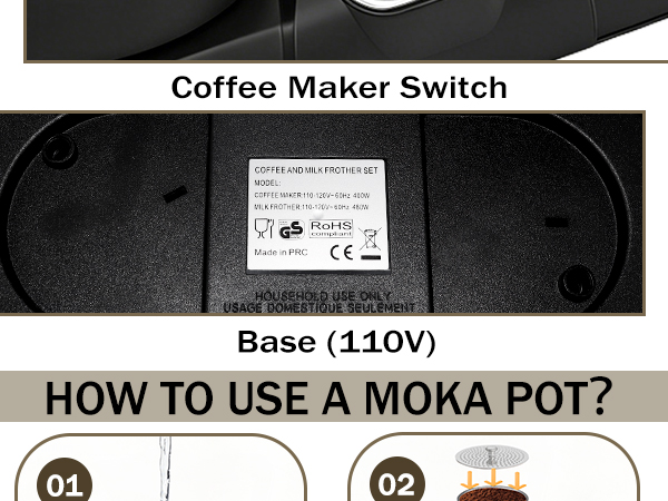 2-in-1 Milk Frother Electric Foam Maker and Moka Coffee Maker Espresso Maker
