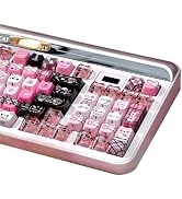 TYRIXKI 26 Keys Crystal Jelly Personalized Keycaps, PC Material Cute Black Pink Cat Transparent C...
