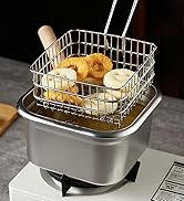 Small Deep Fryer Pot with Basket, Multi-Function Small Pots for Cooking, Stainless Steel Square R...