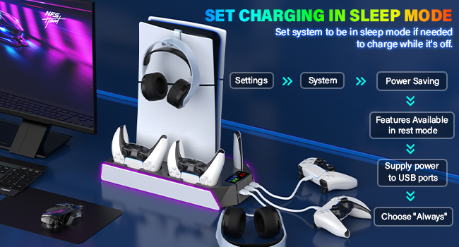 ps5 slim stand with cooling fan and controller charger