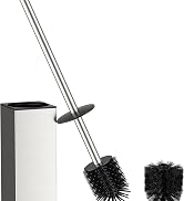 FORIOUS Toilet Brush and Holder Set, Heavy Duty 304 Stainless Steel Base Square and Long Handle f...