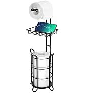 Matte Black Bathroom Freestanding Toilet Paper Holder Tissue Roll Holder Stand with Shelf Storage...