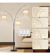 DLLT Modern Floor Lamp for Room: 3-Light Black Tree Dimmable Floor Lamps with Gray Shades for Liv...