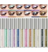 12 Colors Liquid Glitter Eyeshadow Set, Multi-dimensional Metallic Glitter Shimmer Smokey Eye Loo...