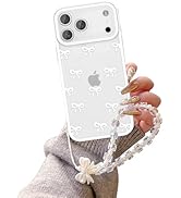 EYZUTAK Case for iPhone 17 Pro Max, Clear Cute Ribbon Bowknot Aesthetic Phone Case with Charm Bra...