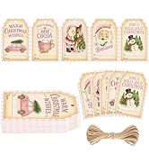 G2PLUS 50Pcs Christmas Tags, 5 Designs Xmas to from Tags, 3.3x2.2in Pink Buffalo Plaid Paper Gift...