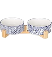 Selamica Ceramic 14 OZ Dog Bowls, Dog Food and Water Bowls with Wooden Stand, Anti-Slip Dogs Dish...