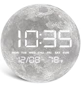 HOMLOVE Digital Desk Clock with Large LED Display, Moon Modern Date Temperature Clock [TYPC-in] f...