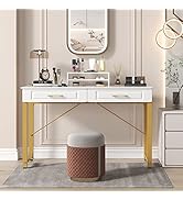 WESTREE Modern Makeup Vanity Desk with Glossy Desktop, Bedroom Home Office Writing Desk with Draw...