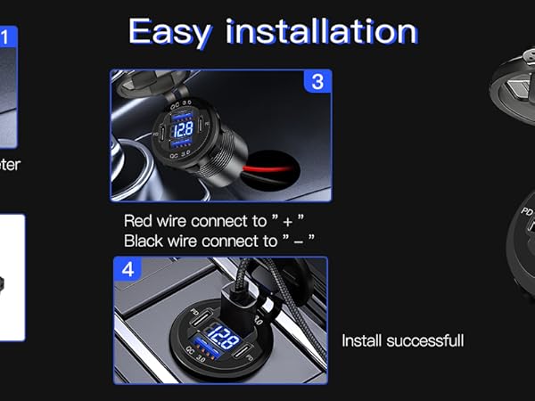 12V USB Outlet Aluminum Charger 78W Multiple USB Port for Car USB C Cigarette Lighter Replacement