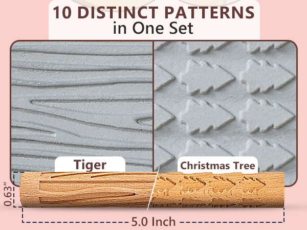 Tiger and Christmas Tree pattern beech wooden rollers