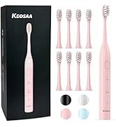 keosaa Pink Electric Toothbrush with 8 Brush Heads, Sonic Toothbrush with Fast Charge 4 Hours Las...