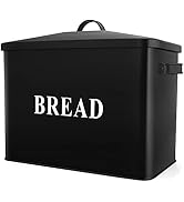 P&amp;P CHEF Extra Large Black Bread Box with Lid, Metal Bread Storage Container for Farmhouse Kitche...