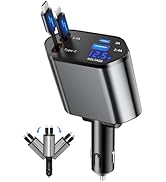 Retractable Car Charger, 4 in 1 Fast Charging Car Charger USB-C &amp; USB-A Compatible with iPhone 16...