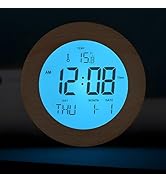 JoFomp Wooden Alarm Clock for Bedroom, 4'' LCD Nightlight Small Digital Clock Battery Operated, L...