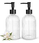Topsky 2 Pack Glass Soap Dispenser with Plastic Pump, 400ml Liquid Hand Soap Dispenser, Rustproof...