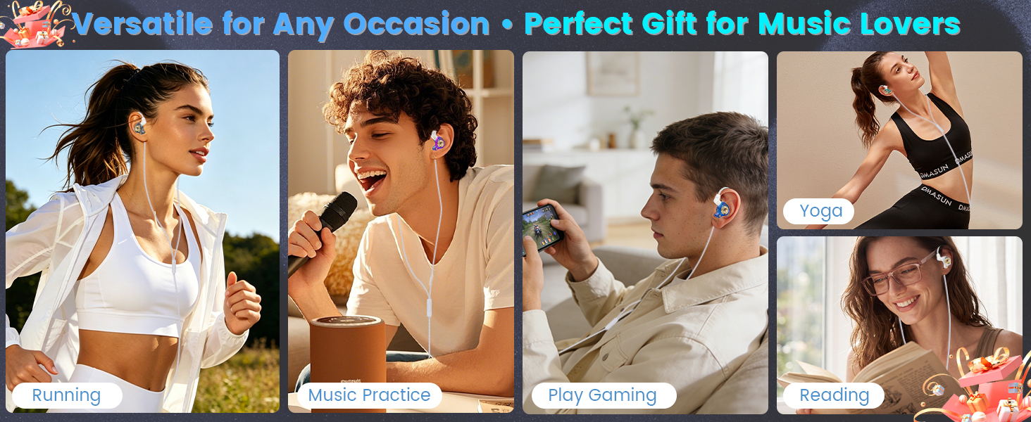 Wired Gaming Earbuds with Mic, 11mm Dynamic Driver HiFi in Ear Monitors for Musician Game PC Laptop