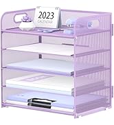 Supeasy 5 Trays Paper Organizer Letter Tray with Handle-Mesh Desk File Organizer, Paper Sorter De...