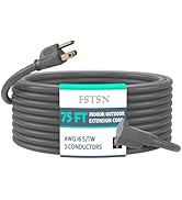 FSTSN 75Ft Heavy Duty Indoor Outdoor Extension Cord - 16/3 SJTW Waterproof Power Cable with 3 Pro...