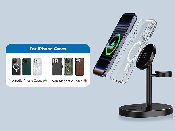 magsafe charger stand 3 in 1 magnetic wireless charging station apple watch iphone 17 16 15 airpods