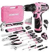 WORKPRO 12V Cordless Pink Drill Set for Women, Home Tool Kit with Tool box | Portable Ladies Pink...