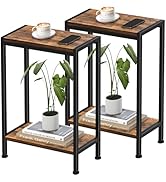 Narrow Side Table for Small Space Set of 2, 2-Tier Small End Table with Shelf Holder, Slim Nights...