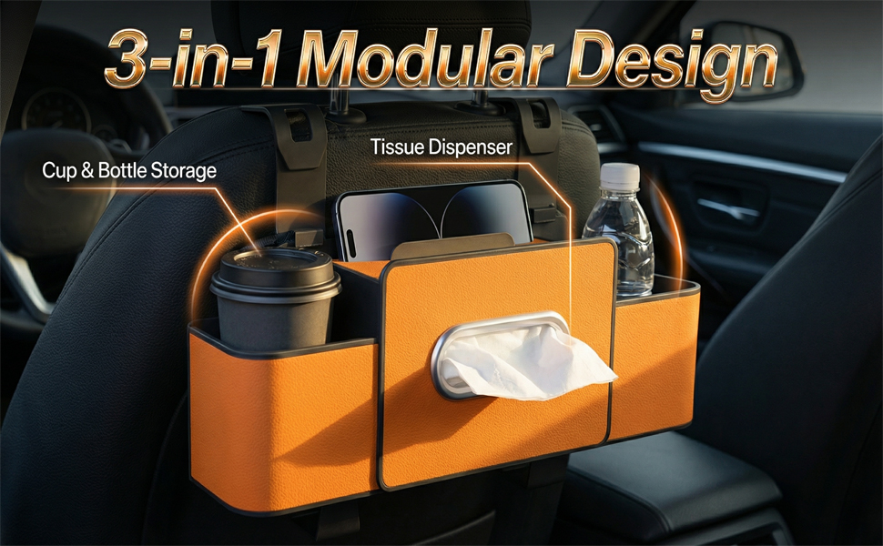 3-in-1 Car Backseat Organizer with Cup Holder