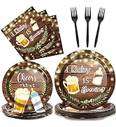 96Pcs A Baby is Brewing Baby Shower Party Supplies Set Plates Napkins Tableware Kit for Birthday ...