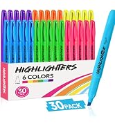 Taja 30 Pack Highlighters Assorted 6 Colors, Chisel Tip Markers with Smooth Quick-Drying Ink, Bro...